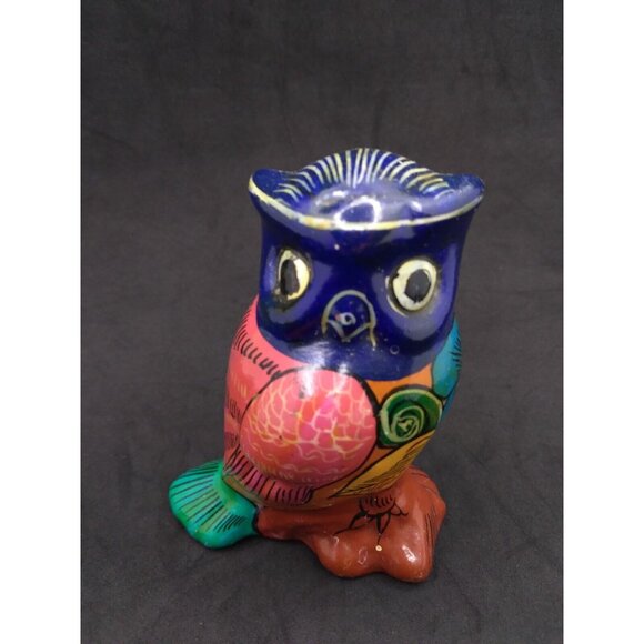 Vtg. Unmarked Mexican Folk Art Talavera Pottery Painted Owl Figurine Alm.3.5" - Picture 6 of 14